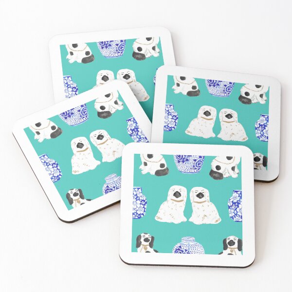 Item preview, Staffordshire Dogs + Ginger Jars in Jungle Green Teal designed and sold by YesterdayColl.