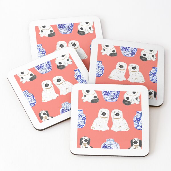 Item preview, Staffordshire Dogs + Ginger Jars in Neon Peach Coral designed and sold by YesterdayColl.