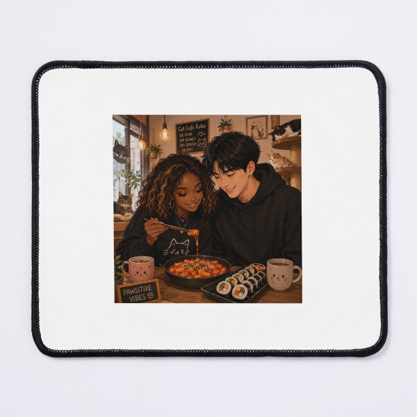 Item preview, Cute & Wholesome: "Pawsitive Vibes Cafe – Cute Couple & Cats Foodie Illustration" designed and sold by CChanDesigns.