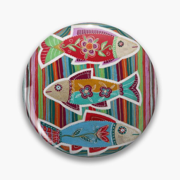 Item preview, Folk Embroidery Fish Trio with Flowers designed and sold by Fani*.