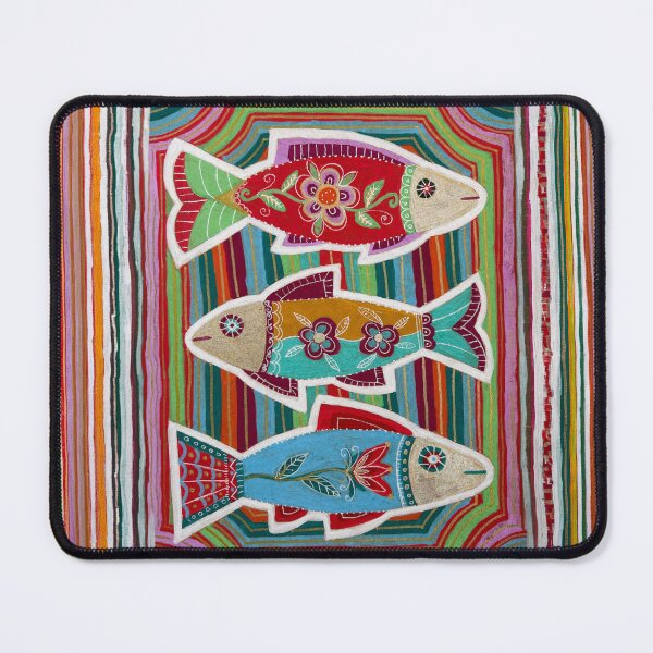 Item preview, Folk Embroidery Fish Trio with Flowers designed and sold by Fani*.
