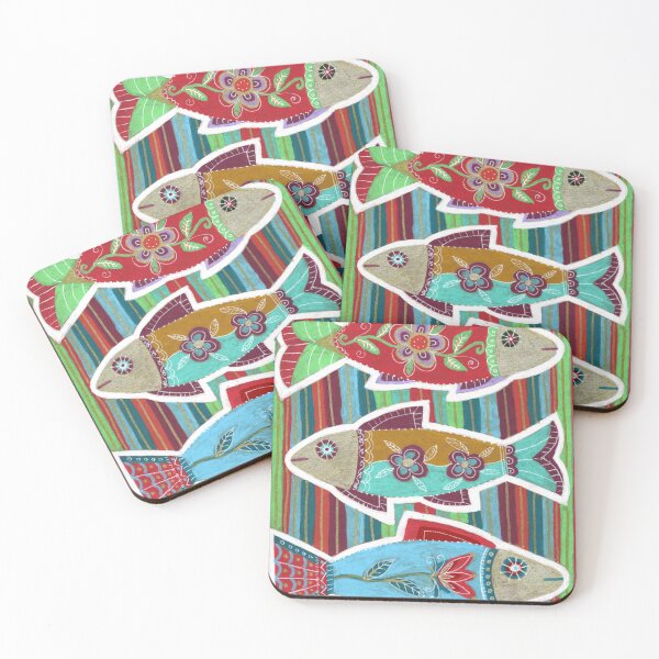 Item preview, Folk Embroidery Fish Trio with Flowers designed and sold by Fani*.