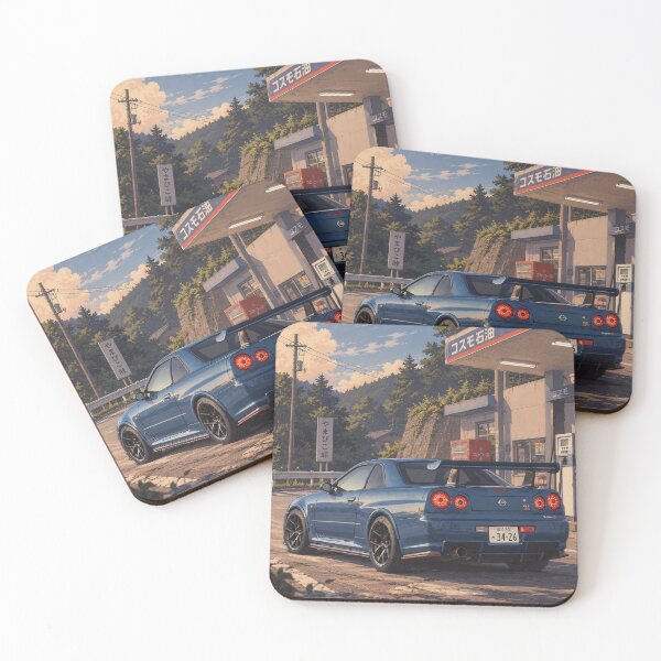 Item preview, Nissan Skyline GT-R R34 at gas station in rural Japanese mountains  designed and sold by ElusiveSound.