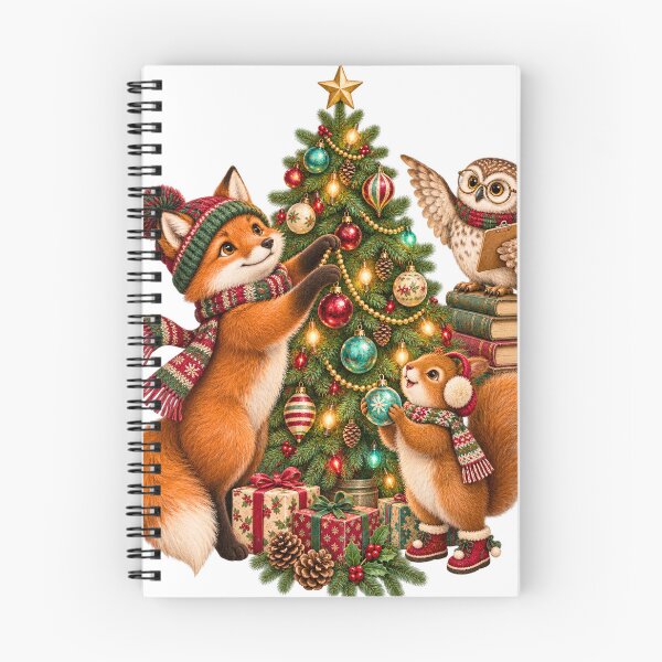 Item preview, Woodland Animals Decorating Christmas Tree Fox Owl Squirrel Holiday designed and sold by DYAFLK.