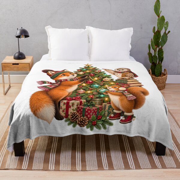 Item preview, Woodland Animals Decorating Christmas Tree Fox Owl Squirrel Holiday designed and sold by DYAFLK.