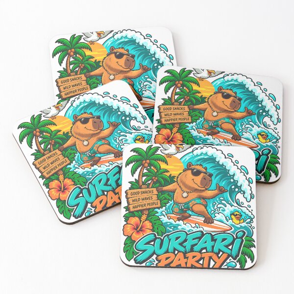 Item preview, Surfing Capybara Among Waves and Palm Trees designed and sold by MarlicShop.