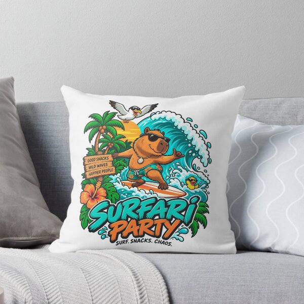 Item preview, Surfing Capybara Among Waves and Palm Trees designed and sold by MarlicShop.
