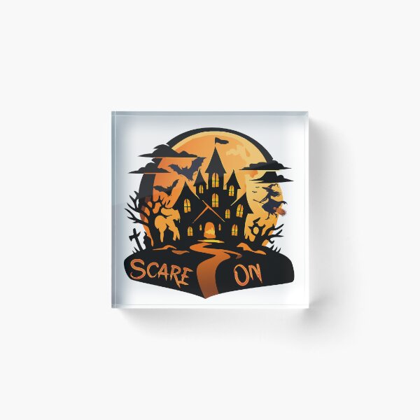 Item preview, Spooky Halloween cartoon illustration, haunted house "Scare On", designed and sold by Art-Horizon.