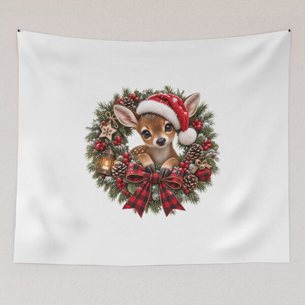 Item preview, Cute Christmas Baby Deer Holiday Wreath designed and sold by HippyRikky.