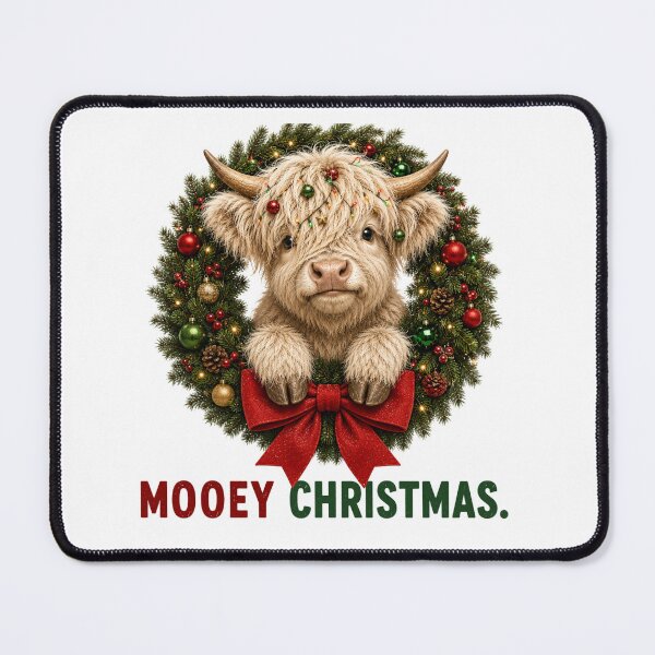 Item preview, Mooey Christmas Highland Cow Holiday Wreath designed and sold by HippyRikky.