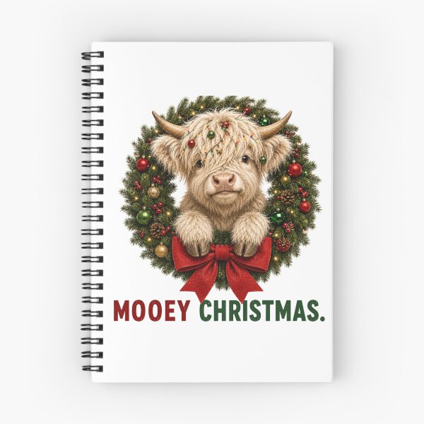 Item preview, Mooey Christmas Highland Cow Holiday Wreath designed and sold by HippyRikky.