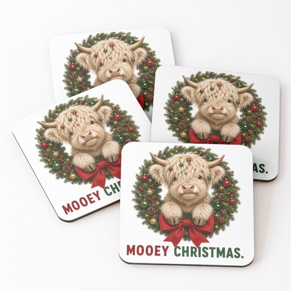 Item preview, Mooey Christmas Highland Cow Holiday Wreath designed and sold by HippyRikky.
