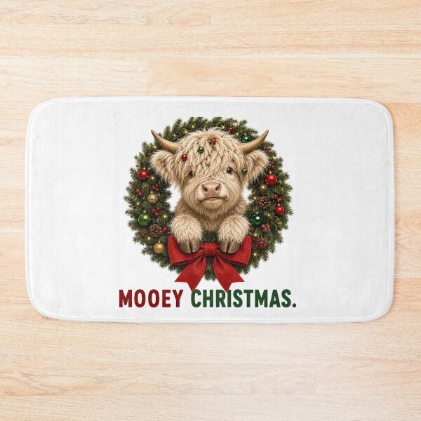 Item preview, Mooey Christmas Highland Cow Holiday Wreath designed and sold by HippyRikky.