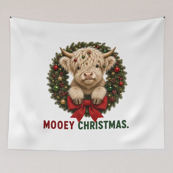Item preview, Mooey Christmas Highland Cow Holiday Wreath designed and sold by HippyRikky.