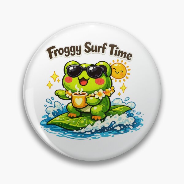 Item preview, Froggy Surf Time – Cute Kawaii Leaf Surfing Beach Frog designed and sold by Sarssal.