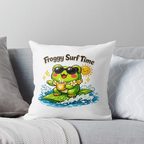Item preview, Froggy Surf Time – Cute Kawaii Leaf Surfing Beach Frog designed and sold by Sarssal.