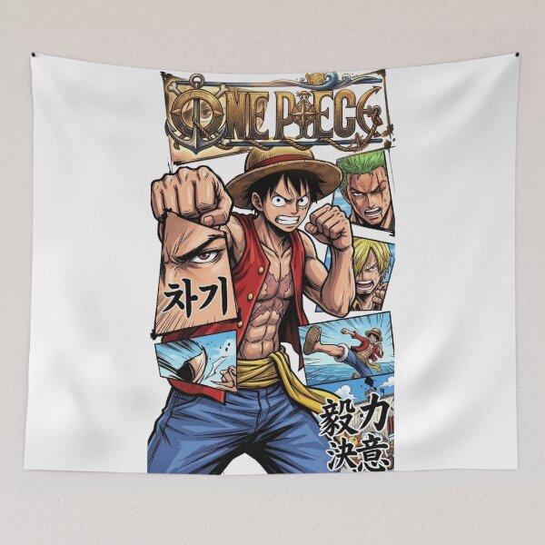 Item preview, One Piece Luffy Straw Hat Pirates Comic Panel Collage designed and sold by FreakToons.