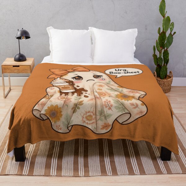 Item preview, Cute Boho Halloween Girl Ghost Spilled Pumpkin Latte Boo-Sheet designed and sold by JaymeOctober.