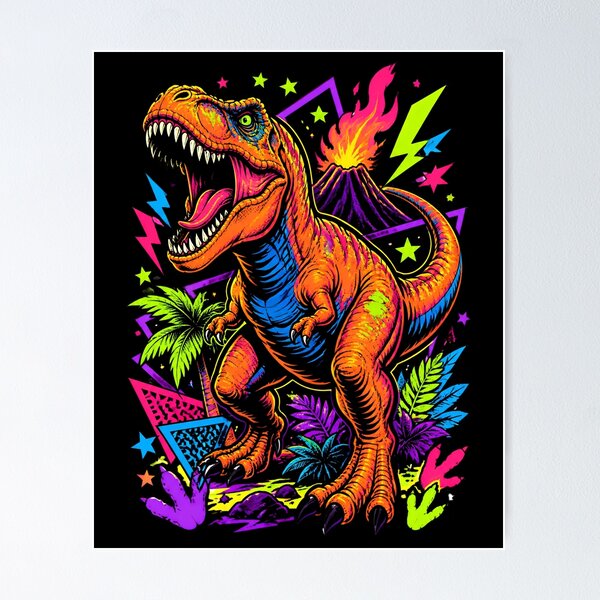 Item preview, Psychedelic Neon T-Rex Dinosaur Retro Pop Art designed and sold by Skyrocketz.