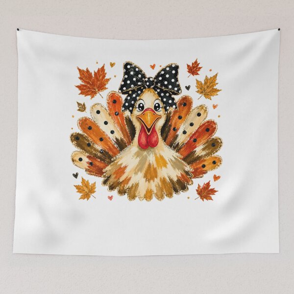 Item preview, Cute Thanksgiving Turkey Black Bow Autumn Fall Leaves Graphic designed and sold by DYAFLK.