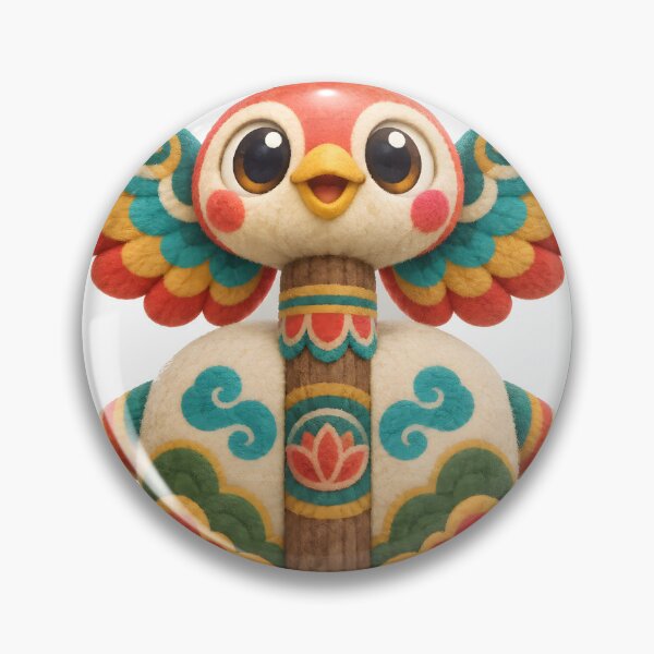 Item preview, Cute Rounded Mascot of a Tall Slender Wooden Pole Topped With a Carved Wooden Bird, Folk Village Guardian Totem Shape — Marker-style Digital Illustration designed and sold by radou88.