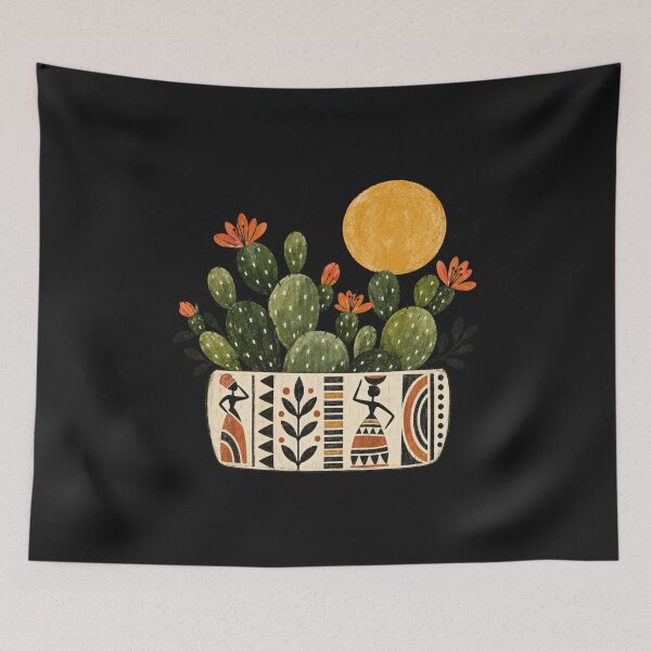 Item preview, Boho Cactus Planter – African Folk Art Botanical Design designed and sold by NooHaART.