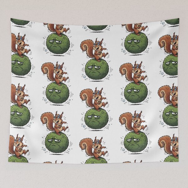 Item preview, Funny EZO Squirrel Riding a Grumpy Mossy Rock – Cute Woodland Adventure designed and sold by LOVEARTDESIGN.