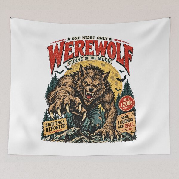 Item preview, Retro Werewolf Curse of the Moon – Vintage Halloween Monster Sighting Poster designed and sold by WolfmanProphecy.