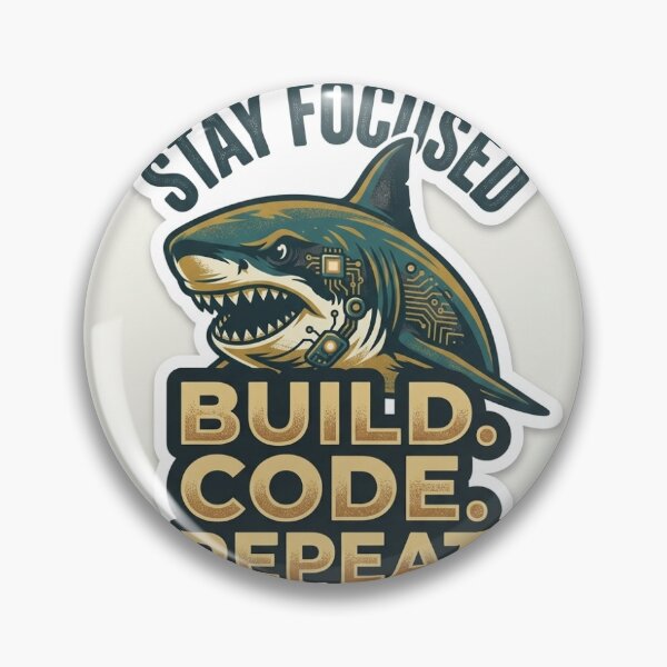 Item preview, Stay Focused Build Code Repeat Shark Tech Sticker designed and sold by HookPixelStudio.