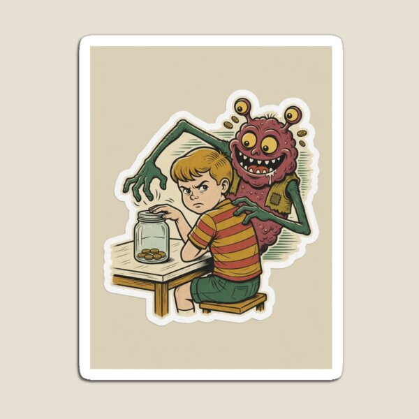 Item preview, The Coin Thief - Retro Monster Comic Art designed and sold by Elite Wall Art.