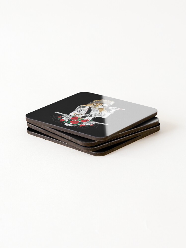 Thumbnail 4 of 5, Coasters (Set of 4), Skeleton Rocker Mic Roses Gun Band  designed and sold by JESSICGALIS.