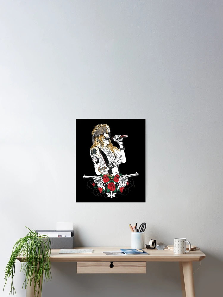 Thumbnail 2 of 3, Poster, Skeleton Rocker Mic Roses Gun Band designed and sold by JESSICGALIS.