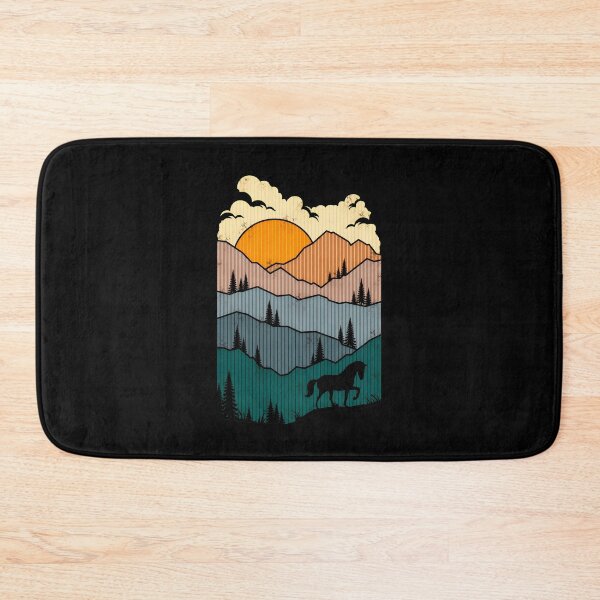 Item preview, Mountain Sunset Horse Silhouette Retro Nature Art designed and sold by andrasmar.