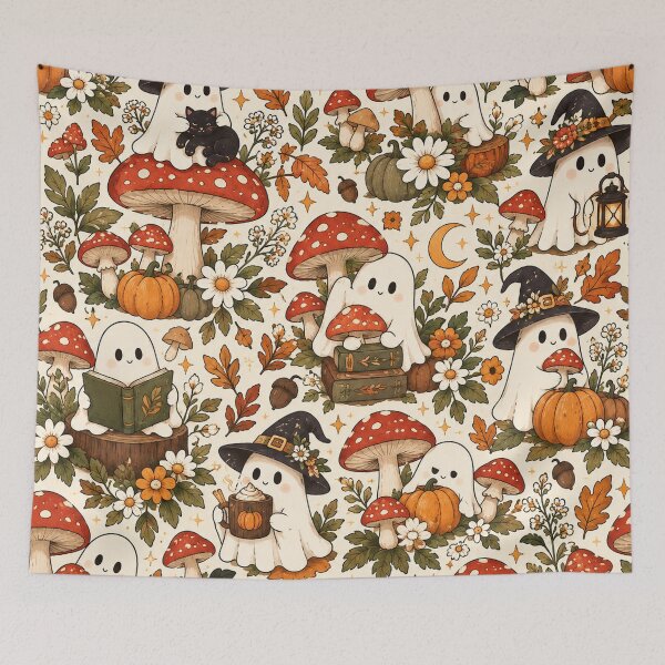 Item preview, Ghost & Mushroom Cottagecore Pattern – Cute Spooky Woodland designed and sold by RJACreative.