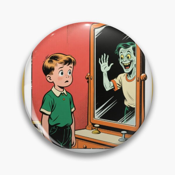 Item preview, Retro Comic Boy with Monster Mirror Reflection - Vintage Horror Pop Art designed and sold by Elite Wall Art.