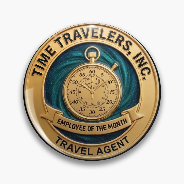 Item preview, Time Travelers Inc Travel Agent - Employee of the Month Fake Badge designed and sold by RogueSquirrels.