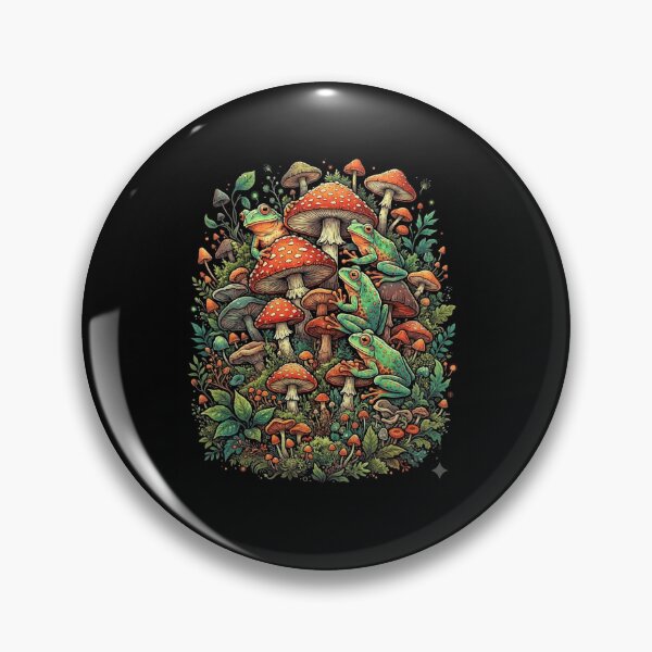 Item preview, Colorful Frogs and Red Mushrooms in a Cottagecore Forest designed and sold by MiALopezArt.