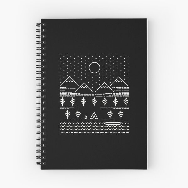 Item preview, Night Mountain Camp Lake Moon Stars Line Art designed and sold by helencacu.