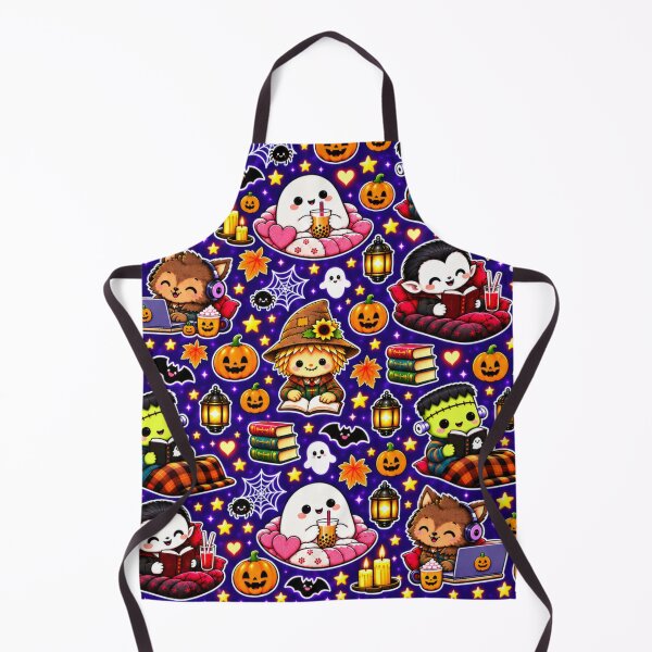 Item preview, Kawaii Halloween Cozy Characters Pattern – Cute Ghost, Frankenstein, Vampire, Pumpkins, Bats & Spider Webs designed and sold by ALH Apparel.