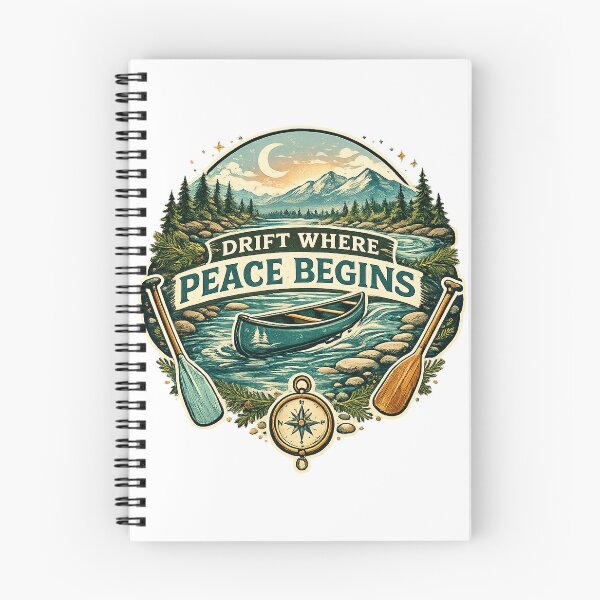 Item preview, Drift Where Peace Begins Canoe River Mountain Outdoor Adventure Art designed and sold by inkoutninja.