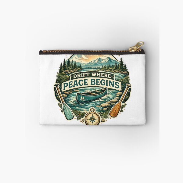 Item preview, Drift Where Peace Begins Canoe River Mountain Outdoor Adventure Art designed and sold by inkoutninja.