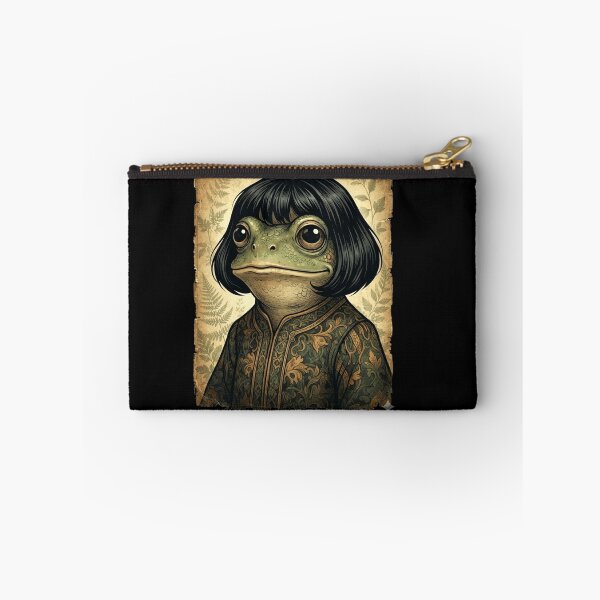 Item preview, Vintage Frog Woman Portrait with Black Bob Hair and Floral Robe designed and sold by MiALopezArt.