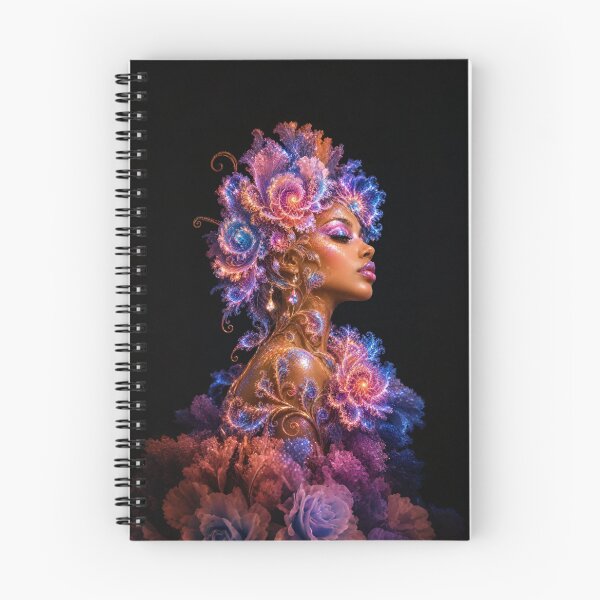 Item preview, Cosmic Fractal Goddess with Glowing Purple and Orange Floral Hair designed and sold by KingsArtworx 2.