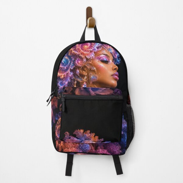 Item preview, Cosmic Fractal Goddess with Glowing Purple and Orange Floral Hair designed and sold by KingsArtworx 2.