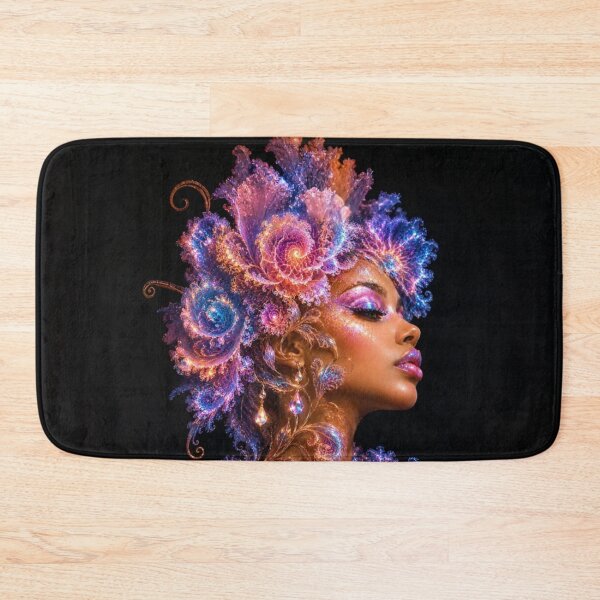 Item preview, Cosmic Fractal Goddess with Glowing Purple and Orange Floral Hair designed and sold by KingsArtworx 2.