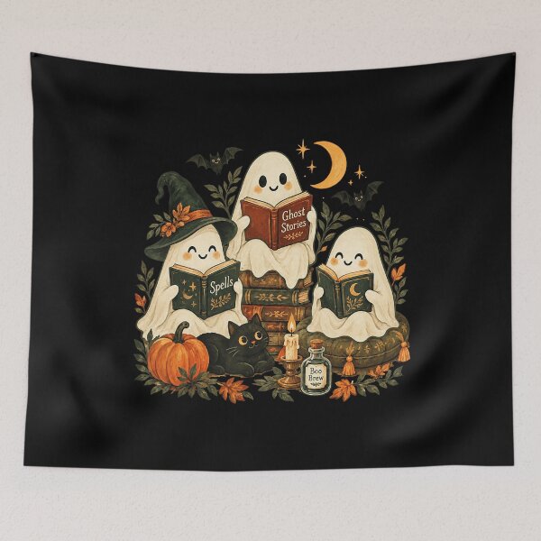 Item preview, Cozy Ghost Book Club Witchy Halloween Reading designed and sold by VioletNance.