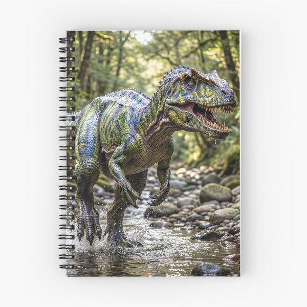 Item preview, Allosaurus Dinosaur Runs Down Wooded Stream designed and sold by Tridentulus.