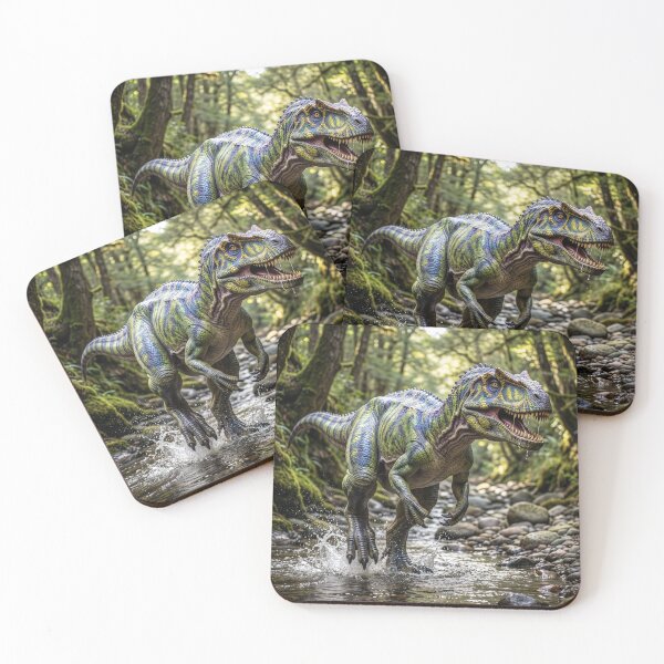 Item preview, Allosaurus Dinosaur Runs Down Wooded Stream designed and sold by Tridentulus.