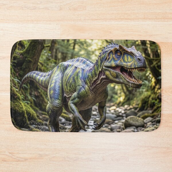 Item preview, Allosaurus Dinosaur Runs Down Wooded Stream designed and sold by Tridentulus.