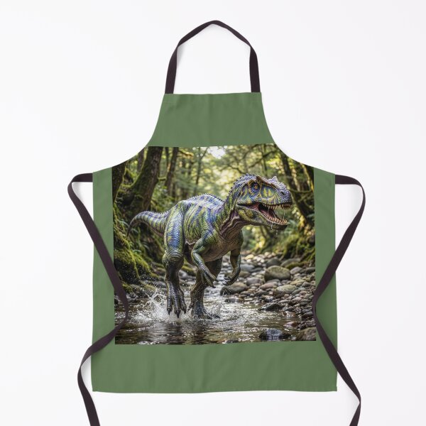 Item preview, Allosaurus Dinosaur Runs Down Wooded Stream designed and sold by Tridentulus.